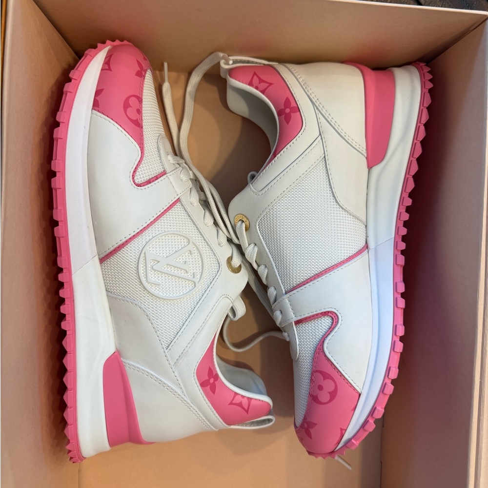 Louis Vuitton White and Pink Run Away Sneakers